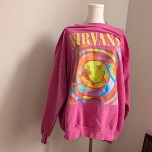 🍒 𝑷𝑹𝑰𝑪𝑬 ↓ Urban Outfitters • Nirvana Pink Graphic Sweatshirt Oversized Crewneck
